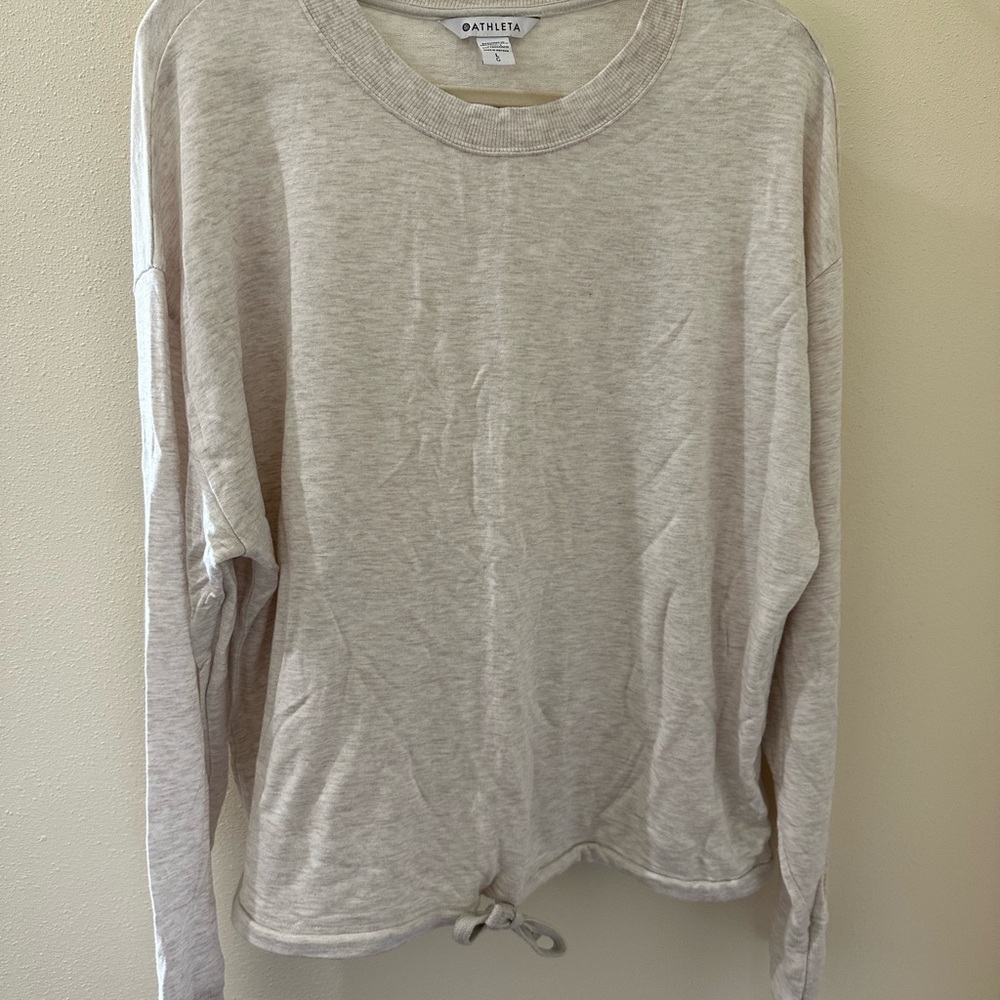 Athleta Marina Tie Hem Sweatshirt in Beige Size Large EUC.